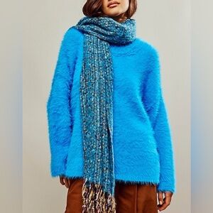 Free People Harrison Bunny Blue Polyamide Blend Oversized Crew Neck Sweater NWOT